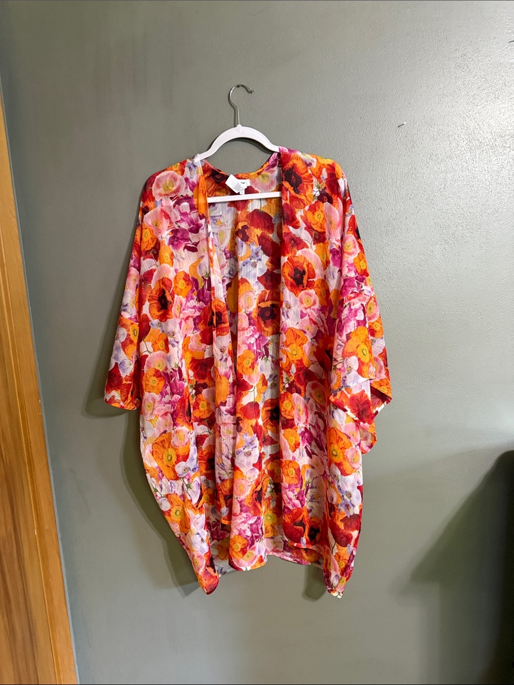 aerie Floral Orange Pink Beach Coverup Kimono